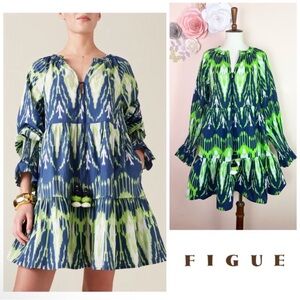 New! FIGUE Bella Ruffle Boho Chic Mini Dress with Shirred Sleves